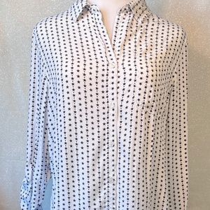 Long sleeve button down shirt-black stars on white shirt